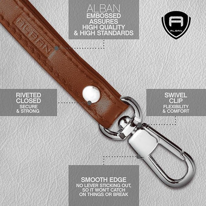 Alban Leather Wrist Strap for Wallet, Clutch, Keys, Wristlet Purse, Keychain for Women and Men