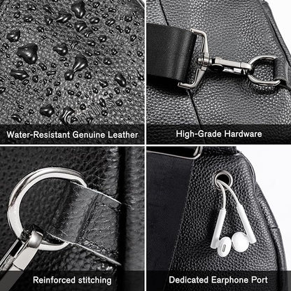 Leather Sling Bag Crossbody Bags for Men, Chest Pack for Daily Travel Leisure Sport（Black/Brown）