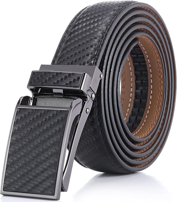 Marino Avenue Ratchet Belt for Men. Adjustable Leather Dress Belt with 38 Easy to Click Into Place Ratchet Closures.