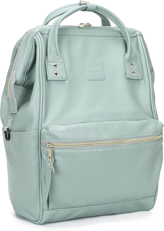 Kah&Kee Leather Backpack for Women and Men 15-inch Laptop Bag | Teacher Professional, Diaper Bag Backpack, Ideal for Work, School, Nurse, College & Travel (Green II, Medium)