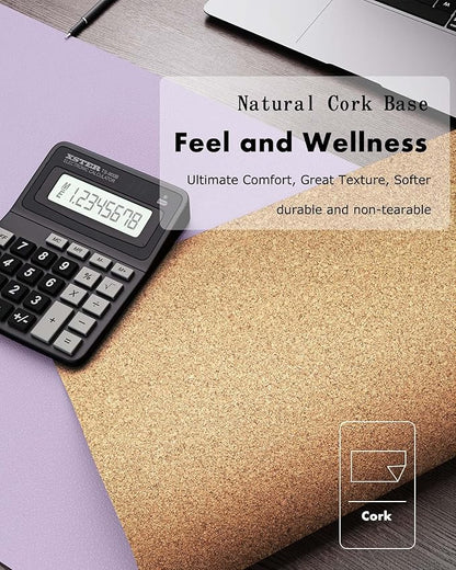 YSAGi Double-Sided Desk Pad, 23.6"x13.7"Leather Desk Mat, Eco Cork Desk Pad Protector,Large Mouse Pad,Waterproof Desk Blotter for Office/Home(Light Purple)