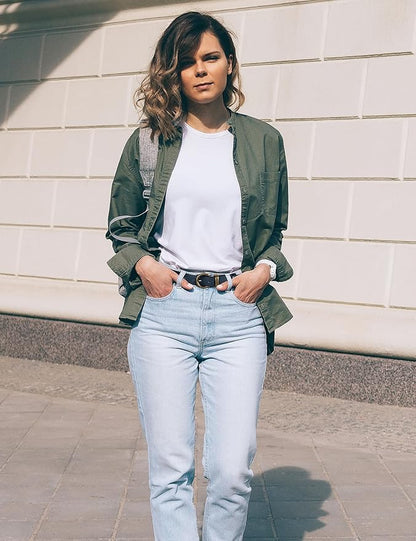 Womens Belts for Jeans Genuine Leather Belt Vintage Solid Brass Circle buckle Gift Box Packaging