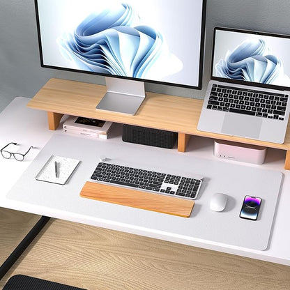 Aothia Large PU Leather Desk Pad Protector – Non-Slip Mouse Pad & Writing Mat for Office/Home, Waterproof, Easy to Clean (36" x 17", Pale Lavender White)