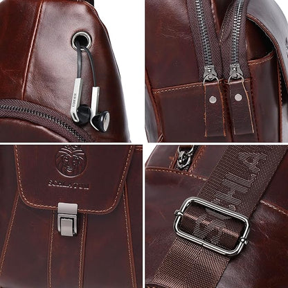 LUKZIJAES Genuine Leather Sling Bag for Men