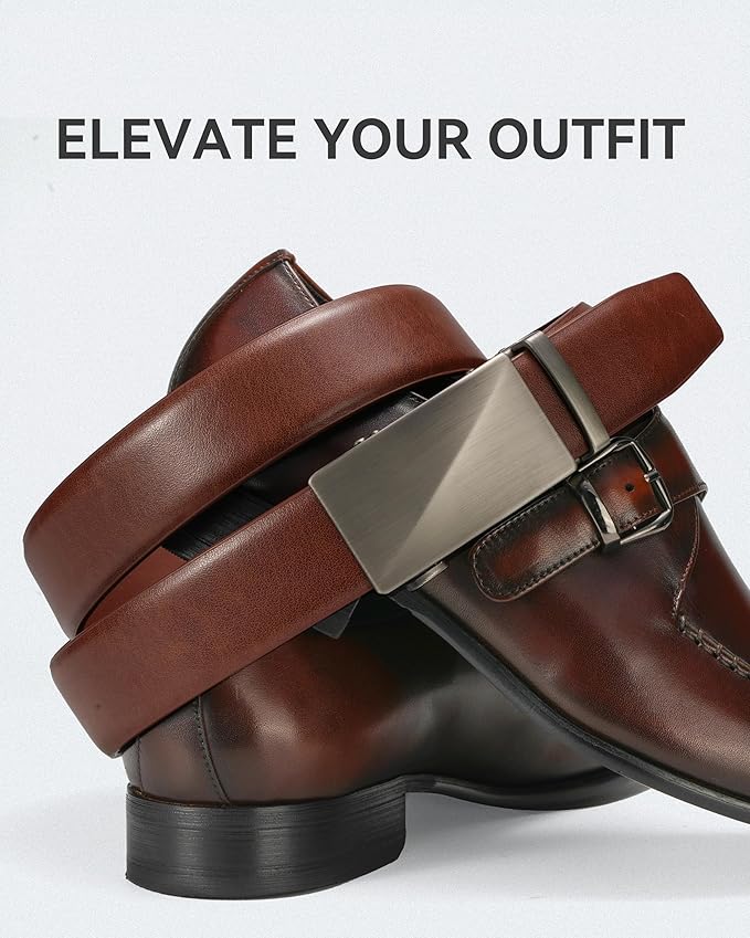 MILORDE Men's Leather Ratchet Belt - 35mm - Customizable Fit