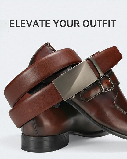 MILORDE Men's Leather Ratchet Belt - 35mm - Customizable Fit