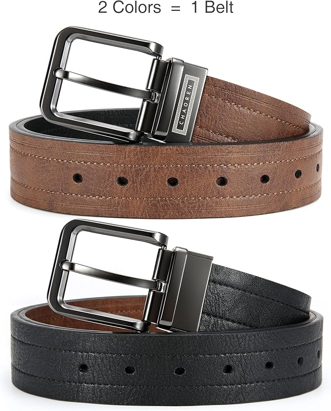 CHAOREN Reversible Belt Men 1 Piece - 1.25" Leather Dress Belt - Trim to Fit for Elegant Style