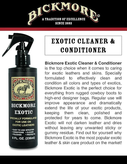 Bickmore Exotic 8oz (2-Pack) - Specially Formulated Leather Spray Used to Clean Condition Polish and Protect Exotic Leathers & Reptile Skins