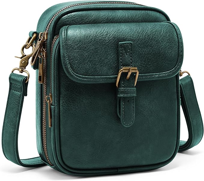 Small Messenger Bag Vegan Leather Crossbody Bag for Women Men, Vintage Cross Body Shoulder Purse with Card Slots