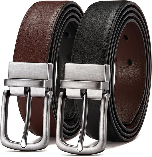 CHAOREN Reversible Mens Belt 1 Piece – Leather Belt Men for Dress Pants - Single Belt, 2 Colors