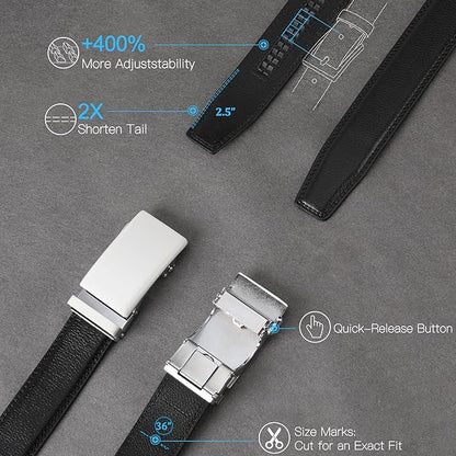 GAEKEAO Mens Belt Leather 1 3/8" - Micro-Adjust Buckle Ratchet Belts for Men Dress Casual to Formal Trim to Fit with Gift Box