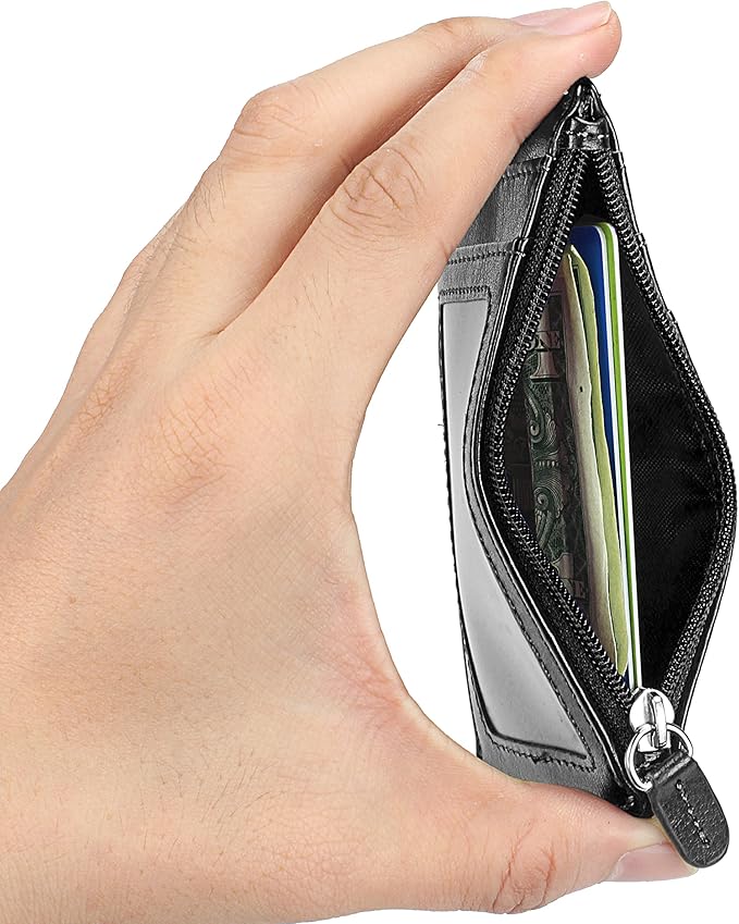 Badge Holder with Zipper, Wisdompro School Supply 2-Sided PU Leather College ID Badge Holder with 1 ID Window, 4 Card Holder Slots, 1 Side Pocket and 20 Inch Leather Neck Strap Lanyard -Vertical Black