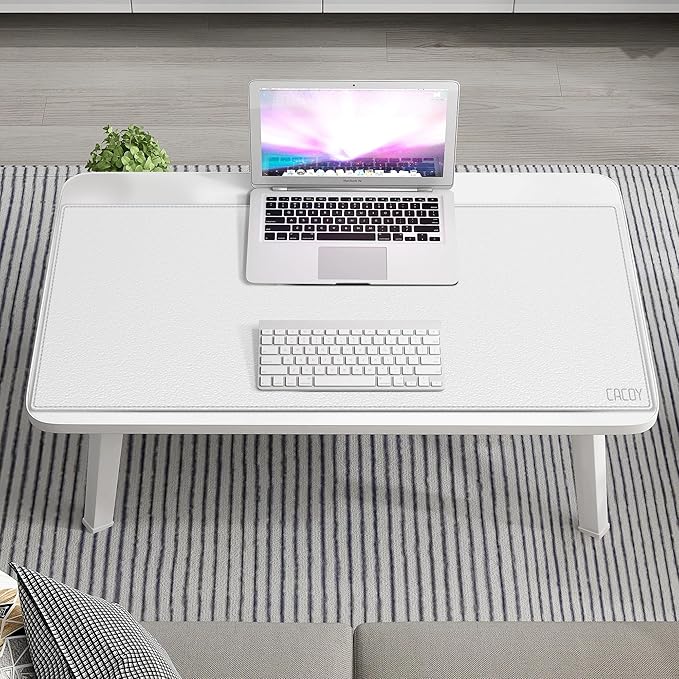 Cacoy 40" x 16" Oversized PU Leather Desk Mat, Extended Gaming Mouse Pad Writing Mat, Leather Desk Pad Blotters Protector for Office, Home, Computer, Laptop - White