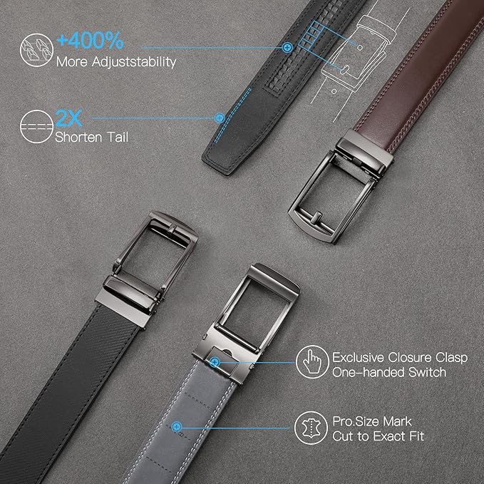 SENDEFN Men's Leather Dress Casual Belt 1 3/8" Automatic Adjustable Click Buckle Belts with Gift Box