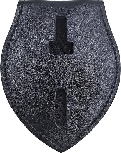 Police Badge Holder Made of Cowhide Universal Black with Leather Belt Buckle Hook Buckle and Stainless Steel Bead Chain Law Enforcement Officer Gifts Elliptical