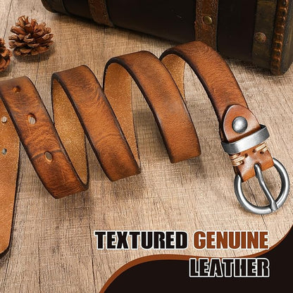 SANSTHS Womens Genuine Leather Belts for Jeans Pants Trendy Vintage Thin Leather Belt Gold Buckle Ladies Skinny Waist Belt