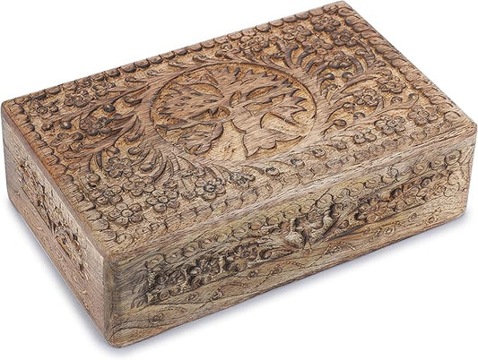 Ajuny Wooden Jewelry Box Tree of Life Carvings Travel Trinket Holder Storage Case Handmade Treasure Box Keepsake 8x5 Inch Multipurpose Organizer Unique Gifts for Men & Women