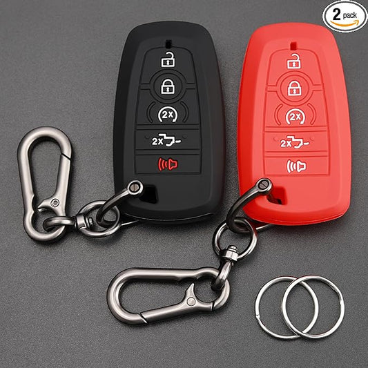 TANDRIVE Key Fob Cover for 2026 2025-2017 Ford F150 F250 F350 F450 F550 F650 F750, 5 Button, Silicone, 2-Pack, Black and Red