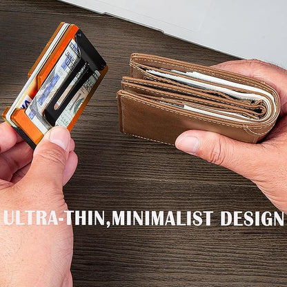 Minimalist Slim Wallet for Men,RFID Blocking Metal Wallet,Aluminum Credit Card Holder & Money Clip 12-15 Cards,Slim Rfid Front Pocket Mens Wallet, Matte Orange
