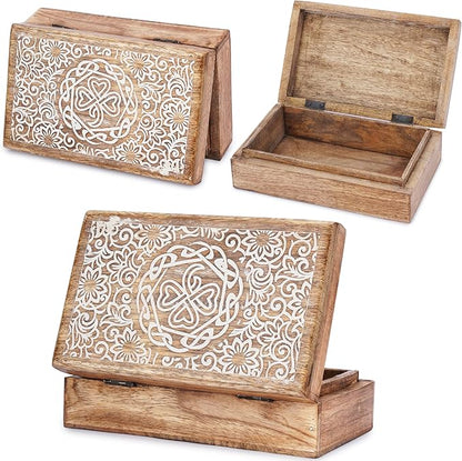 Ajuny Mango Wood Jewelry Box – Hand-Carved Celtic Knot Keepsake/Memory Box, Decorative Trinket & Treasure Chest Organizer, Handmade Gift for Women & Men, Travel Friendly, 8x5 Inch