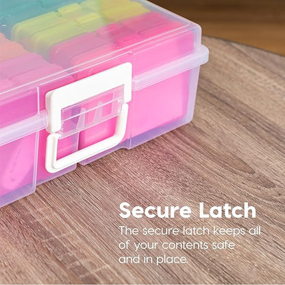 IRIS USA 4" x 6" |Made in USA| Photo Organizers and Picture Storage Box with Handle, 16 Inner Cases/Containers for Tasks, Stickers, Ephemera, & Flashcards - Clear/Multi-Color