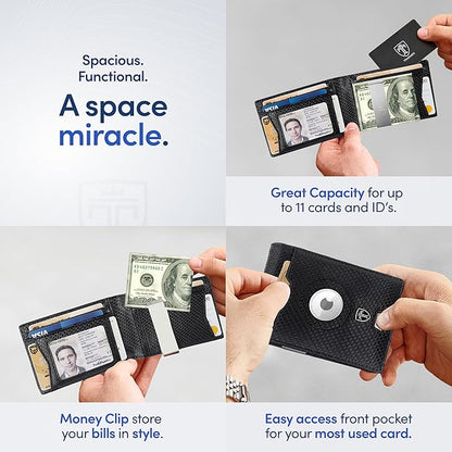 TRAVANDO AirTag* Wallet Mens Wallet with Money Clip Air Tag Wallet Card Holder RFID Blocking Bifold Gifts for Men