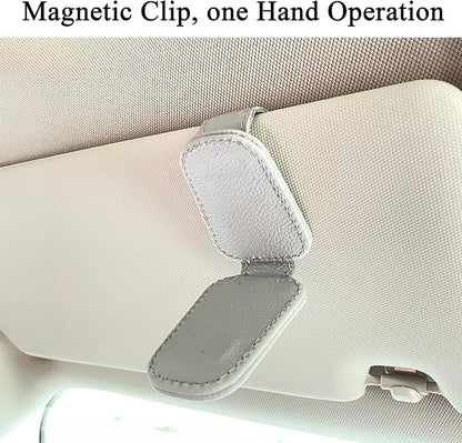 KIWEN Sunglasses Holders for Car Sun Visor, Magnetic Leather Sunglass Glasses Eyeglass Clip for Car (2, Gray)