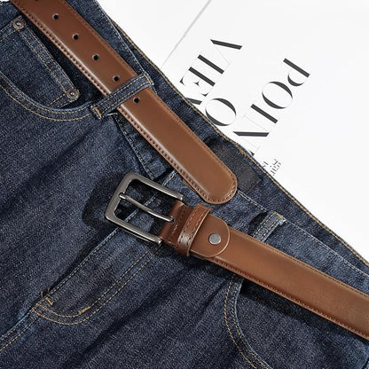 maikun Mens Black Leather Belt, Casual Dress Belts For Men, Classic Design Pin Buckle