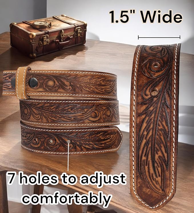 F&L CLASSIC Western Belt without buckle for men – Full Grain Leather Cowboy Belts for jeans - One Piece Leather strap belt