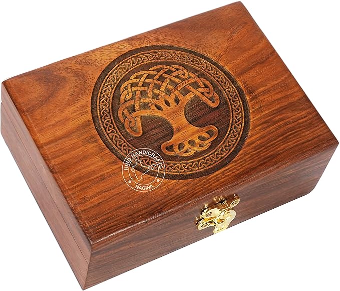 Rosewood Handmade Wooden Urn Tree of Life Engraving Handcarved Jewellery Box for Women-Men Jewel | Home Decor Accents | Decorative Boxes | Storage & Organiser (7" x 5.5" x 3.5", Tree - 11)