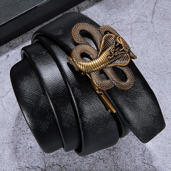 Dubulle Designer Ratchet Belt for Men Leather Fashion Adjustable Automatic Buckle Sliding Removable Dress Casual