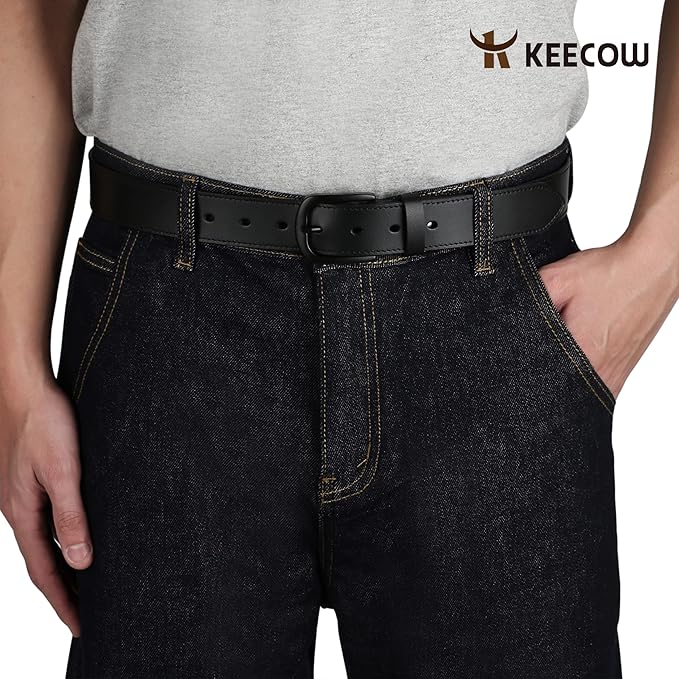 KEECOW Men's 100% Italian Cow Leather Belt Men With Anti-Scratch Buckle,Packed in a Box
