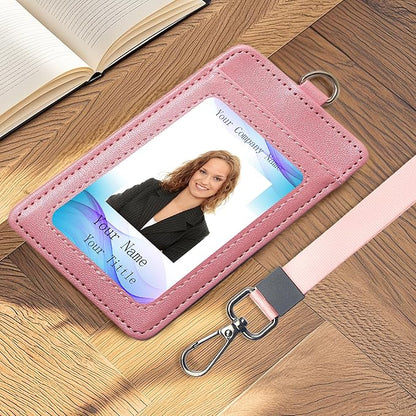 Leather Badge Holder with Adjustable Lanyards,Swivel Metal Clasp for Offices, Staff, Students, Employees (Pink)