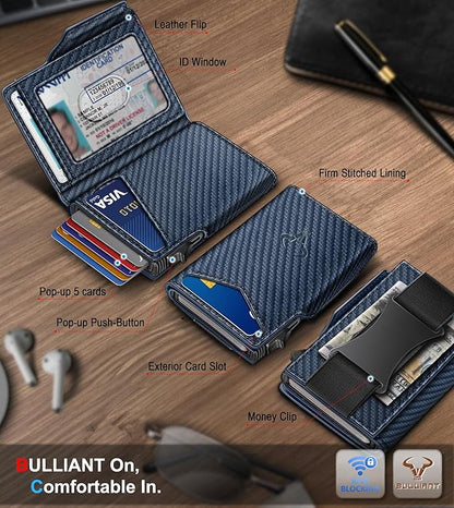 BULLIANT Men Wallet Gift Boxed,Slim Front Pocket Wallet Money Clip Card Holder 3.8"x2.7",Pop-up Access