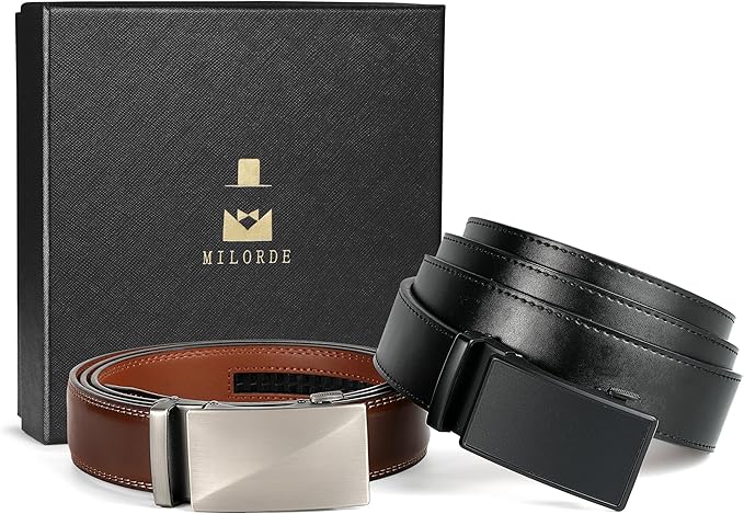 MILORDE Men's Leather Ratchet Belt - 35mm - Customizable Fit