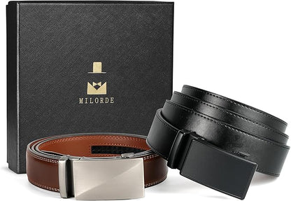 MILORDE Men's Leather Ratchet Belt - 35mm - Customizable Fit