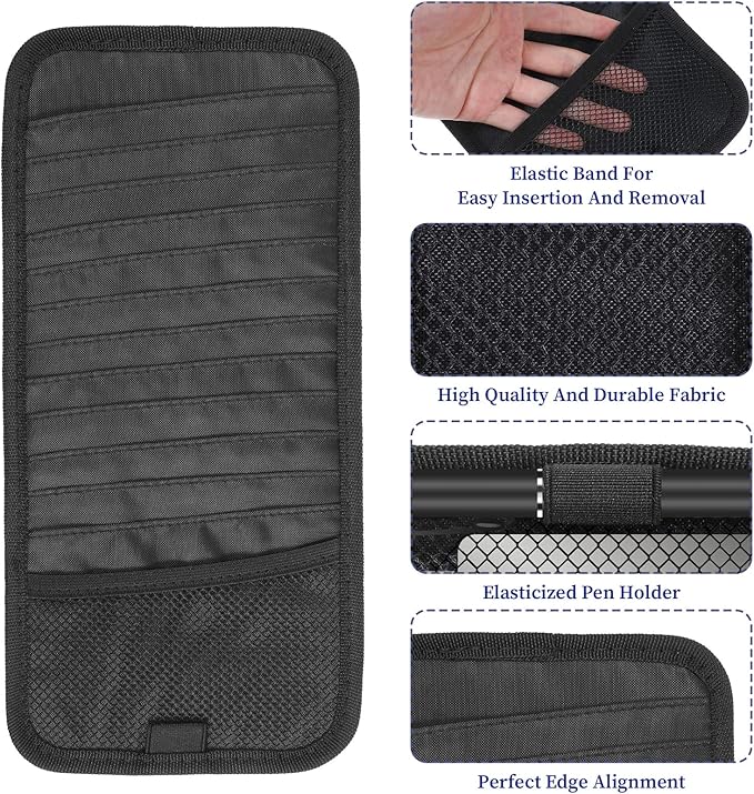 Car CD Holder DVD Vehicle Visor Storage Organizer Black Large Capacity CD Visor Case with 12 DVD Storage Sleeves, 1 Mesh Pocket, 1 Pen Loop & Elastic Strap