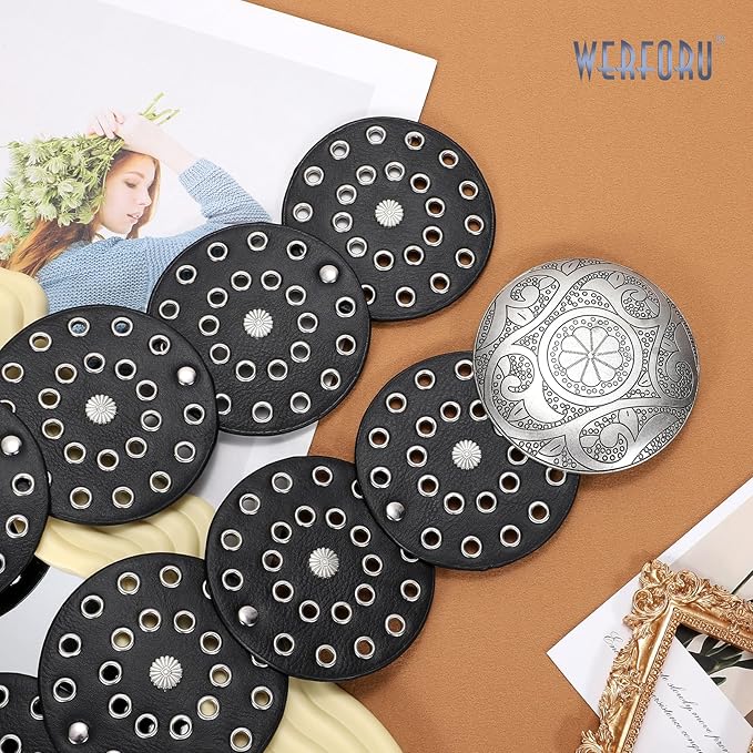 WERFORU Women Vintage Leather Belt Western Disc Waist Belts Ladies Western Belt Boho Belt for Dress Jean-