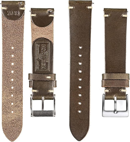 hemsut h Leather Watch Bands for Men, Horween Quick Release Leather Watch Strap Vintage Watch Replacement Wrap of 18mm, 20mm, 22mm