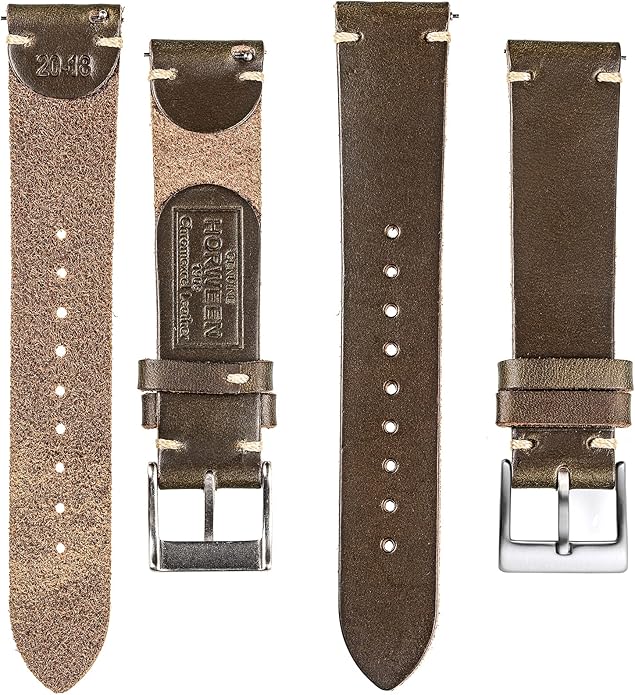hemsut h Leather Watch Bands for Men, Horween Quick Release Leather Watch Strap Vintage Watch Replacement Wrap of 18mm, 20mm, 22mm