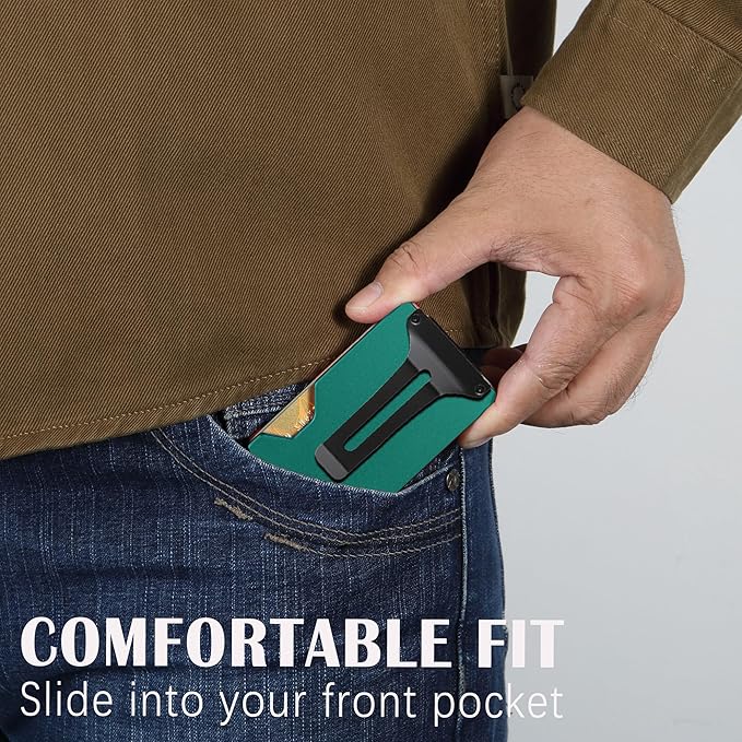 Minimalist Slim Wallet for Men,RFID Blocking Metal Wallet,Aluminum Credit Card Holder & Money Clip 12-15 Cards,Slim Rfid Front Pocket Mens Wallet,Forest Green
