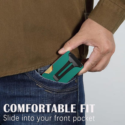 Minimalist Slim Wallet for Men,RFID Blocking Metal Wallet,Aluminum Credit Card Holder & Money Clip 12-15 Cards,Slim Rfid Front Pocket Mens Wallet,Forest Green