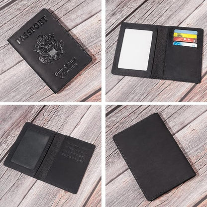 Genuine Leather Passport and Vaccine Card Holder Combo, RFID Blocking, Black, Unisex
