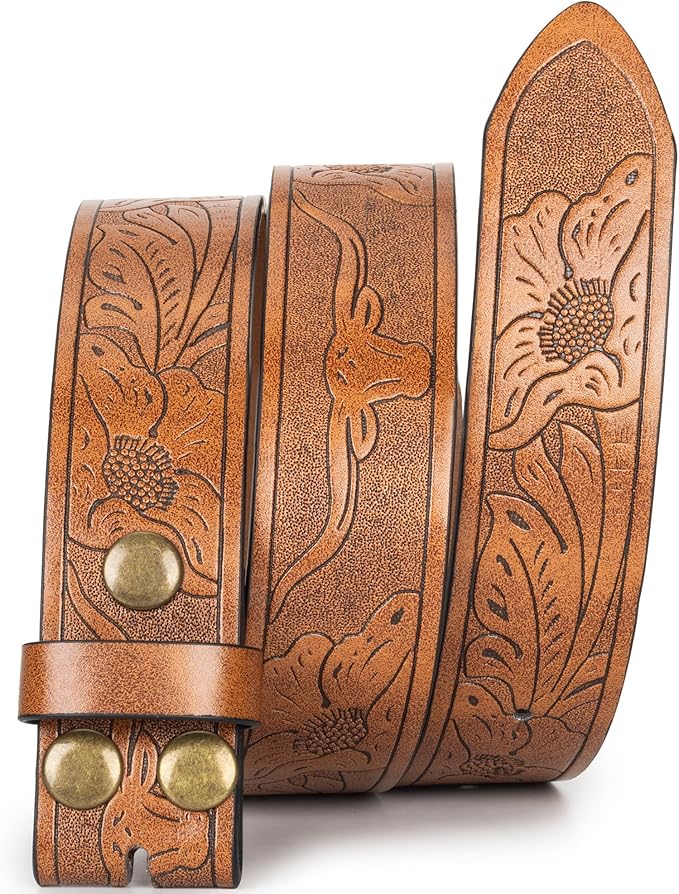 IZUS Vintage Western Belt Strap without Buckle Longhorn-Bull-Embossed Cowboy Belt for Women Men 1-1/2" Wide PU Leather Strap