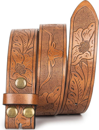 IZUS Vintage Western Belt Strap without Buckle Longhorn-Bull-Embossed Cowboy Belt for Women Men 1-1/2" Wide PU Leather Strap