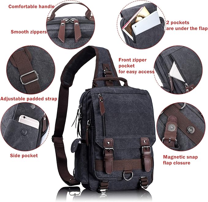 Leaper Retro Crossbody Bag Sling Bag Canvas Messenger Bag for Men Women Shoulder Bag Crossbody Handbags Satchel Travel Bag