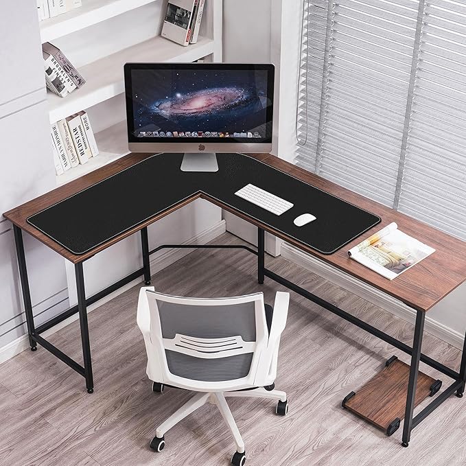 Mydours L-Shape Desk Pad, (38"+38) x 13" Large PU Leather Corner Desk Mat Blotter, XXL Large Waterproof Gaming Mouse Pad, Desktop Protector for Computer Keyboard Home Office (Black)