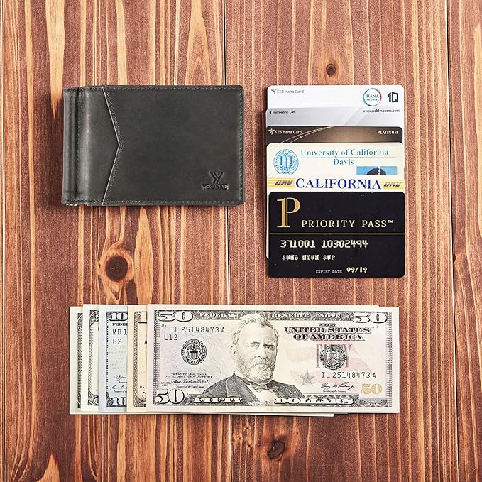 YBONNE Mens Slim Wallet with Money Clip Front Pocket RFID Blocking Thin Bifold Leather Card Holder Minimalist Mini Billfold