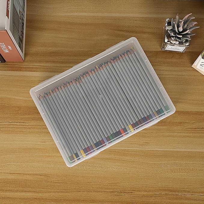 BTSKY Clear Plastic Storage Box with Flap Lid, Multipurpose Craft Organizers and Storage Box Art Supply Storage Organizer Plastic Sewing Box for Beads Pencils Notebooks, 6 Pack Medium