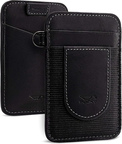 POCKT Card Holder Wallet For Men and Women - Slim Minimalist Front Pocket Wallet Elastic Credit Card Holder Genuine Leather RFID Blocking Card Case Wallets